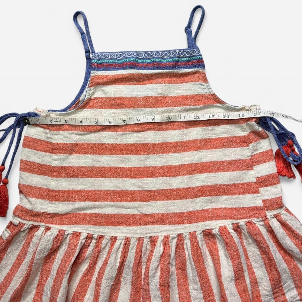 Coral and White Striped Babydoll top with Blue Detailing and Side Ties (Size S) - Picture 3 of 7